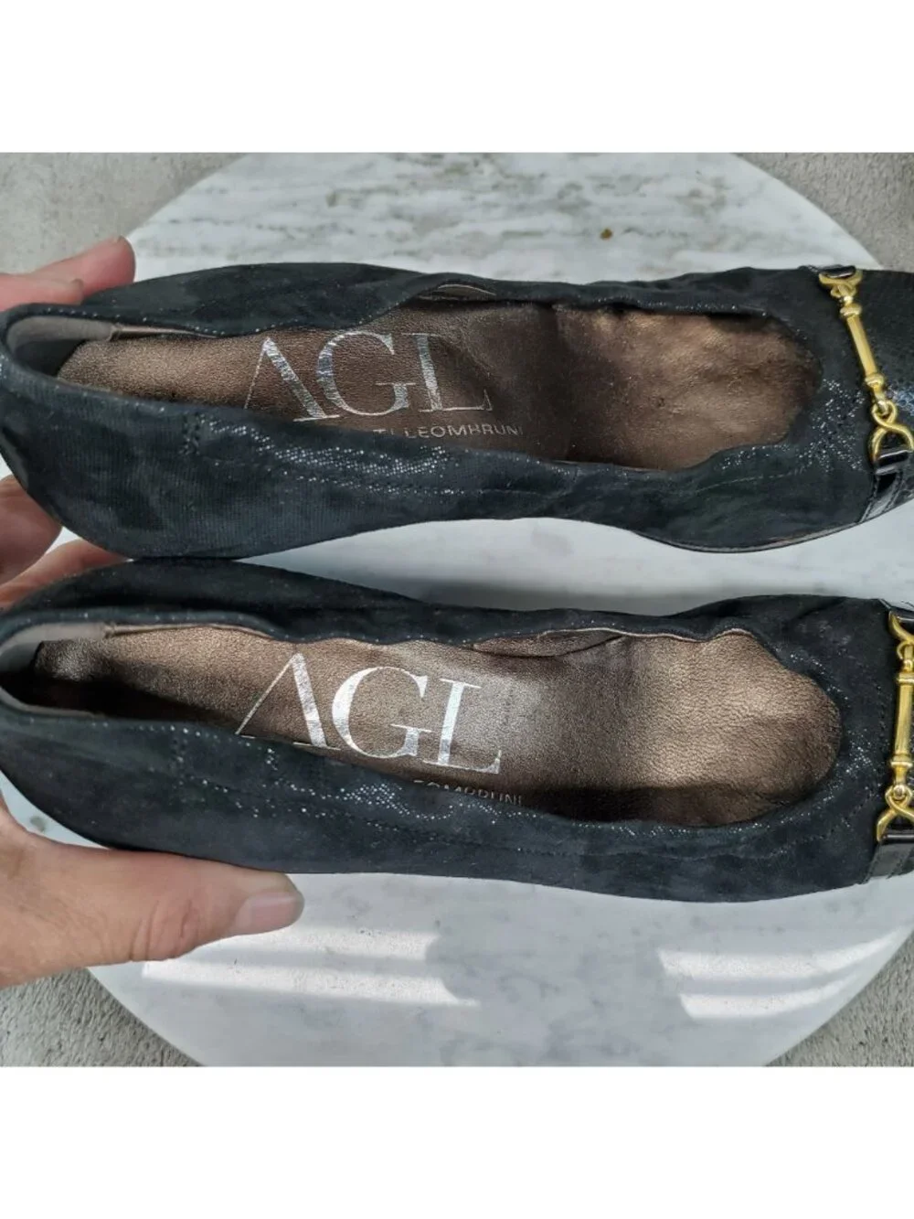 AGL Attilio Giusti Leombruni Shoes Womens 37.5 US 7.5 Black Leather Wedge *Read*